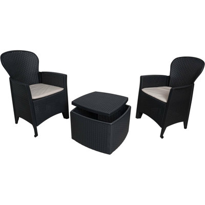 Outdoor Lounge Set Napoli, Garden Set With 2 Armchairs And 1 Container Table, Rattan Effect Sitting Area