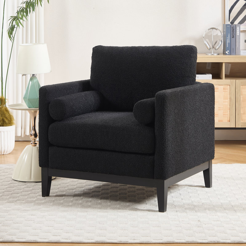 Fauteuil d'appoint rembourré l 35,41 po avec coussins, Polyester noir, Noir, noir, noir, noir