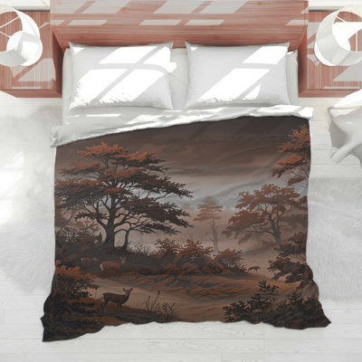 Misty Forest Deer Scene Comforter