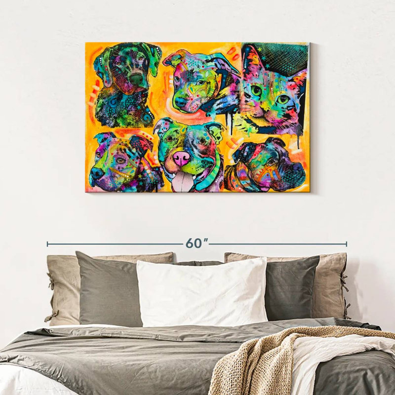 Brampt 5 Dogs And A Cat, 30" H x 45" W