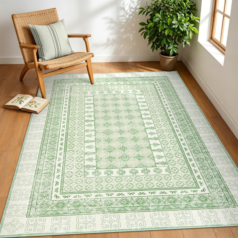 Vintage Oriental Geometric Area Rug, Washable Non-Slip Low-Pile Carpet, Foldable Portable Tribal Print Rug for Living Room, Bedroom, Kitchen, Hallway