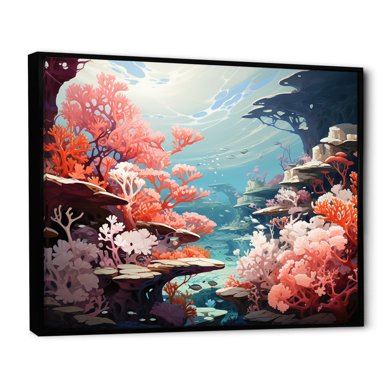 Aqua Serenade sous l'eau Corail IV - Imprimé, Cadre flottant noir, H 12 po x l 20 po x P 1 po