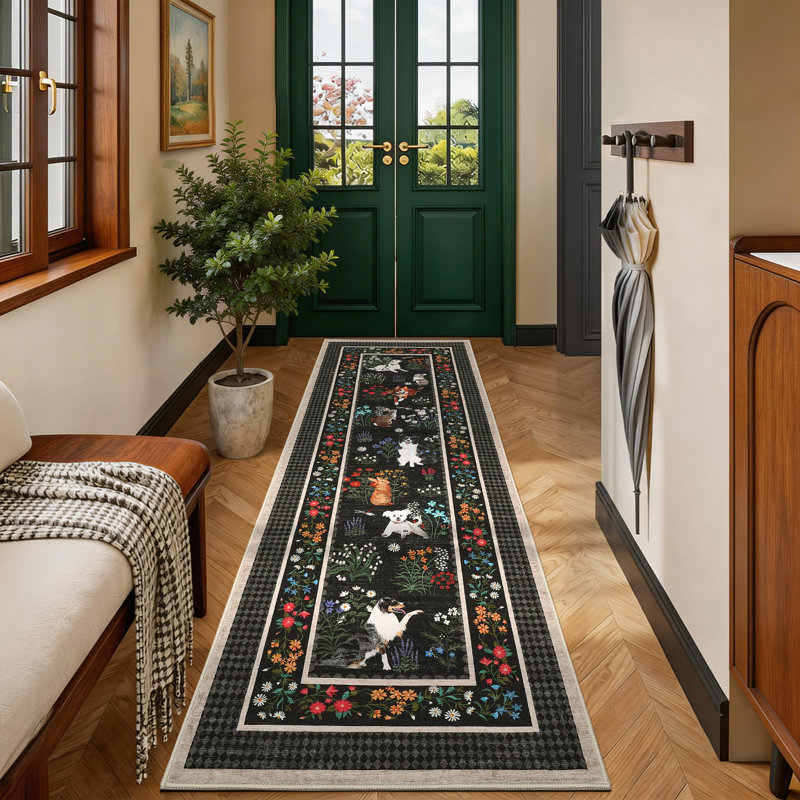Tapis lavable à la machine Cute, Noir, Tapis de couloir 2 pi x 6 pi