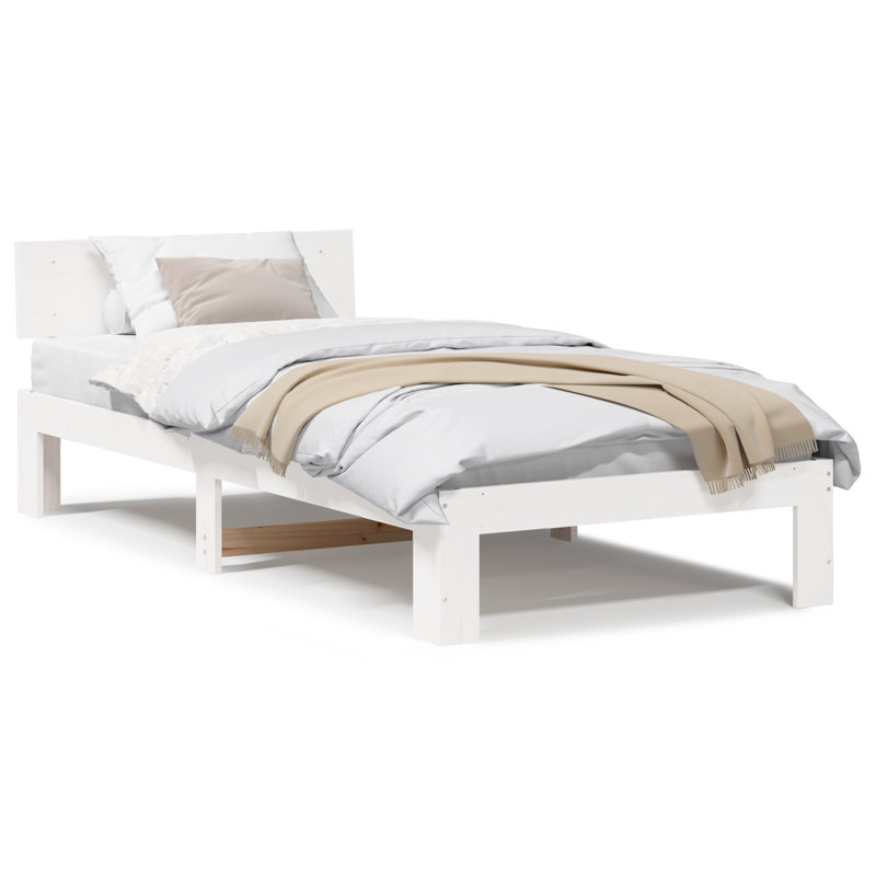 Bed Frame with Headboard Solid Pine Wood, Small Single (2'6), White