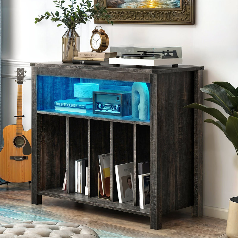 Grande table de rangement avec support pour lecteur de disques Braeson, Noir