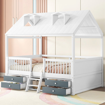 Korbinian Size Wood Bed House Bed Frame,White