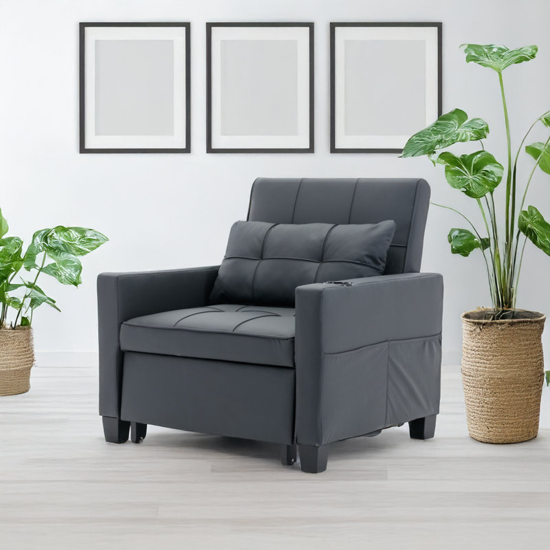 Fauteuil convertible convertible avec ports USB, Tissu noir