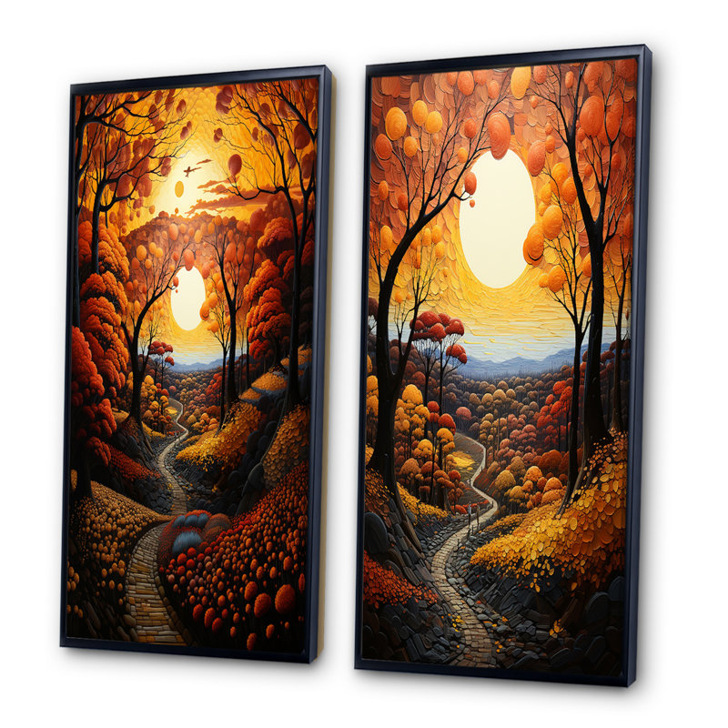 Patchwork d'automne campagne "Patchwork d'automne campagne" - 2 pièces, H 40 po x l 40 po, Cadre noir