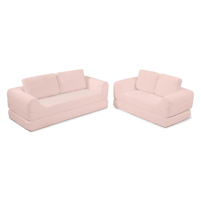 Canapé-lit pliant convertible 2-en-1, canapé-lit en velours côtelé moderne avec 2 * oreillers, ensemble de canapé modulaire rembourré désossé avec lit escamotable Futon, canapé-lit modulaire pliable pour le salon - rose