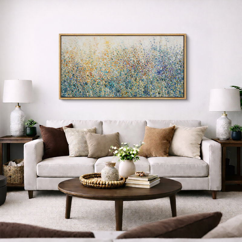 Soft Pastel Meadow Abstract Floral Landscape Living Room Wall Decor Extra Large Pictures Framed Canvas Print Wall Art