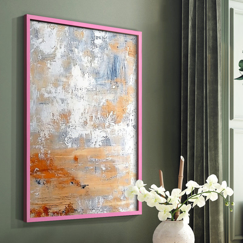 Impression abstraite encadrée CCXCVI - prête à être accrochée - fabriquée aux États-Unis, H 20 po x l 16 po, Rose