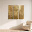 Triptyque abstrait en MDF, fini or métallisé, pose verticale, hauteur 114 cm (45 po).