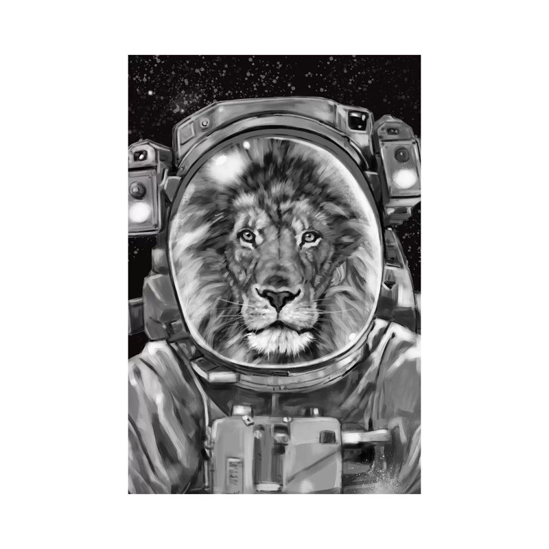 Astronaut Lion Selfie by Big Nose Work - Wrapped Canvas Print, 20.32 cm H x 30.48 cm W
