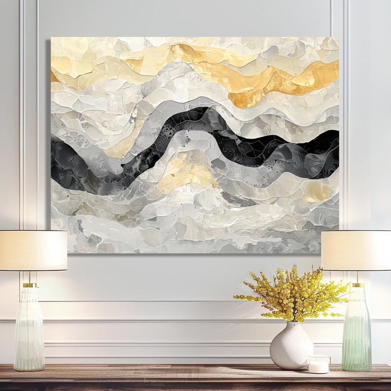Abstrait gris doré illimité «Reverie I», reproduction d'art moderne en métal, réalisme abstrait en métal, H 16 po x l 32 po