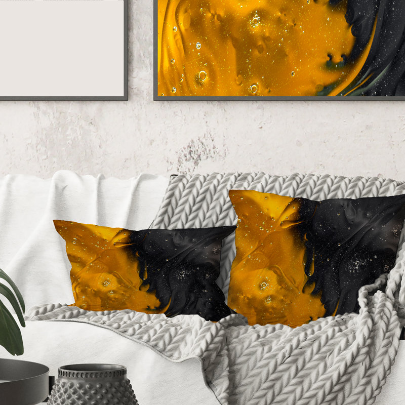 Carré, mariage de jaune et de noir - Coussin décoratif à imprimé moderne, 16" x 16"
