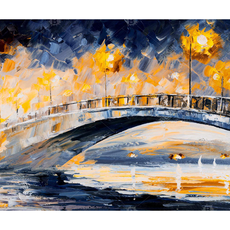Bridge in the Moonlight - Contemporary Cities Canvas Art