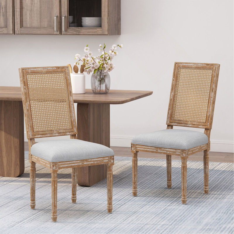 Ensemble de 2 chaises de salle à manger de style français rétro, Beige, Brun
