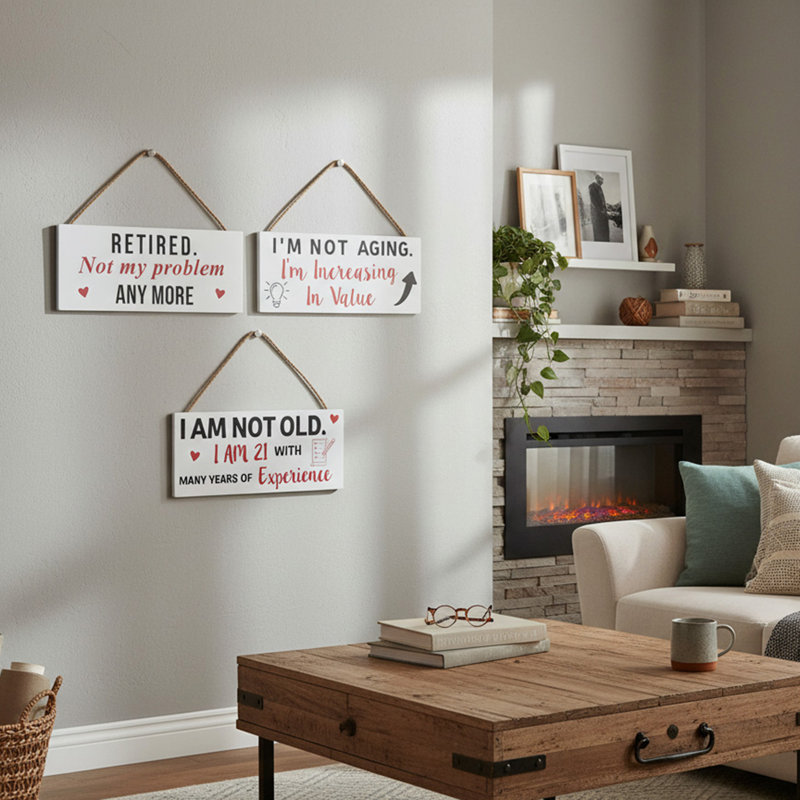 Plaque murale suspendue en bois «Retoke Joke» - ensemble de 3