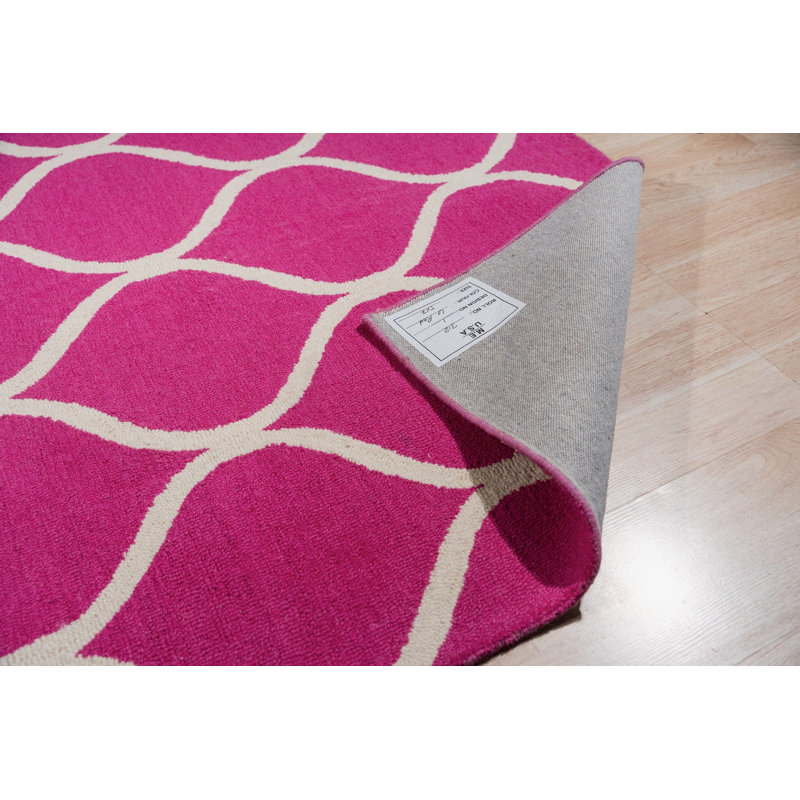 Hand Tufted Wool Area Rug in Black, Pink
