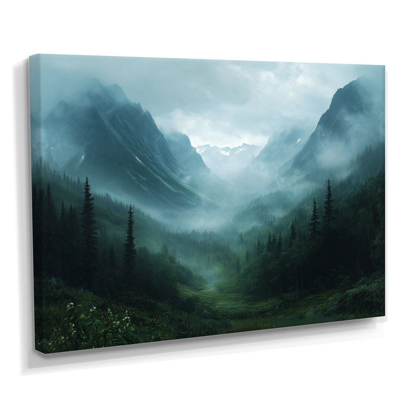 «Gennady Misty Mountain Valley - Mountains», art mural encadré, H 24 po x l 32 po, Toile tendue, Ne s’applique pas