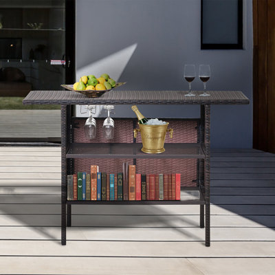 Outdoor Wicker Bar Table, A Square Rattan Bistro Bar Table With A Storage Rack, Suitable For Patios, Gardens, Poolside Areas, Balconies And Backyards.