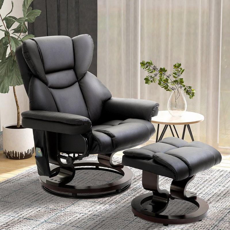 Fauteuil inclinable, fauteuil de massage avec repose-pieds repose-pieds, 10 points de vibration, fauteuil inclinable pivotant à 360 °, fauteuil de salon avec poche latérale et télécommande, noir