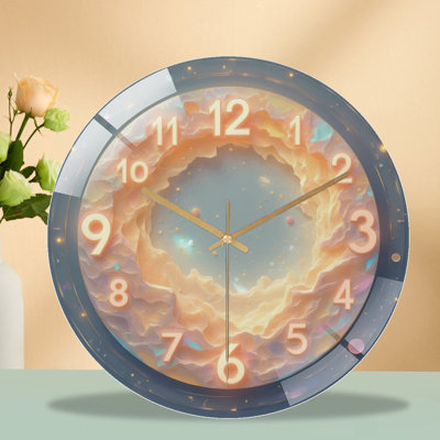 Cosmic Clock Face Cloud Vortex Art - 12'' Modern Glass Wall Clock