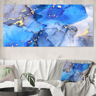 «Blue and Gold Luxury Abstract Fluid», peinture sur toile