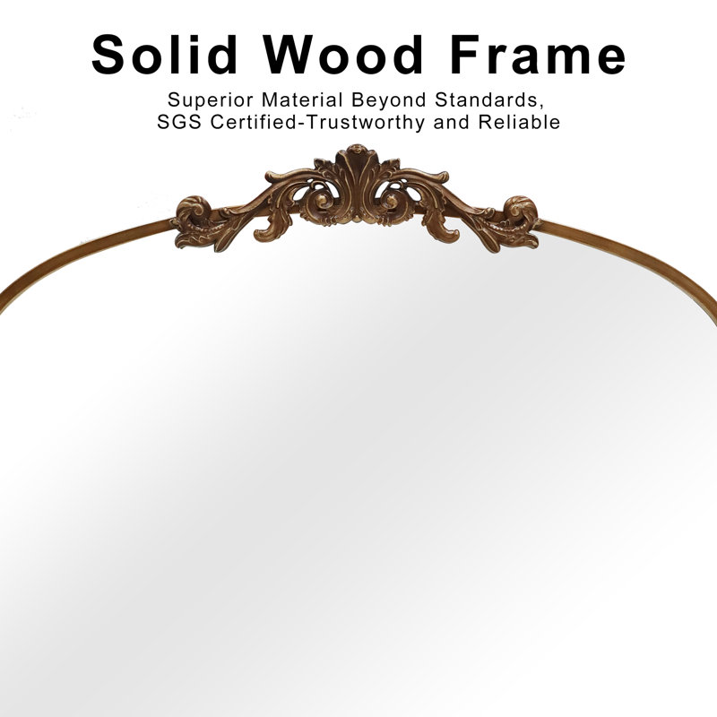 Baroque Style Metal Arched Wall Mirror, Decorative Mirror, 36" x 29", Antique Bronze