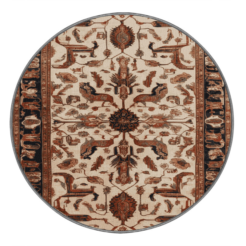 Machine Washable Persian Brown Area Rug, Round 7'