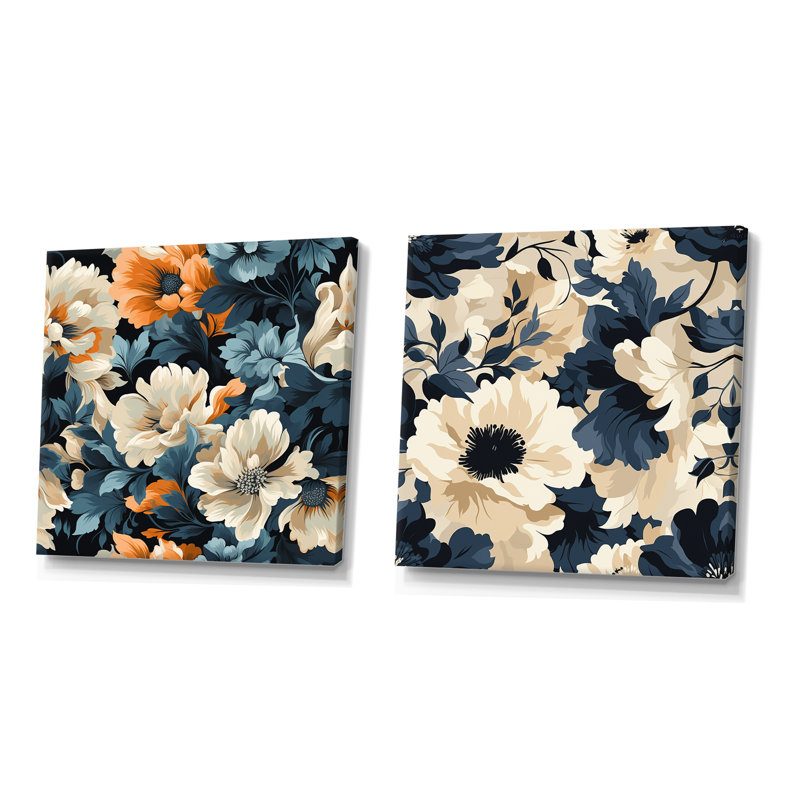 Melyna - Ensemble de 2 décorations murales florales, Toile tendue, H 16 po x l 33 po x P 1 po