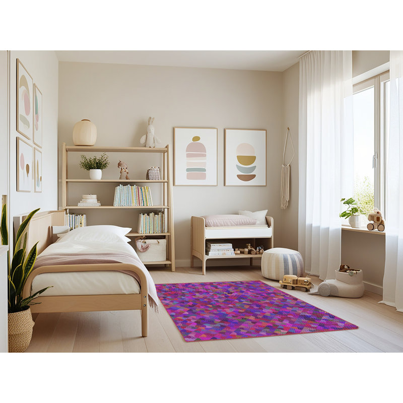 Tapis rouge/rose tissé à la machine, Rectangle 3 pi x 5 pi
