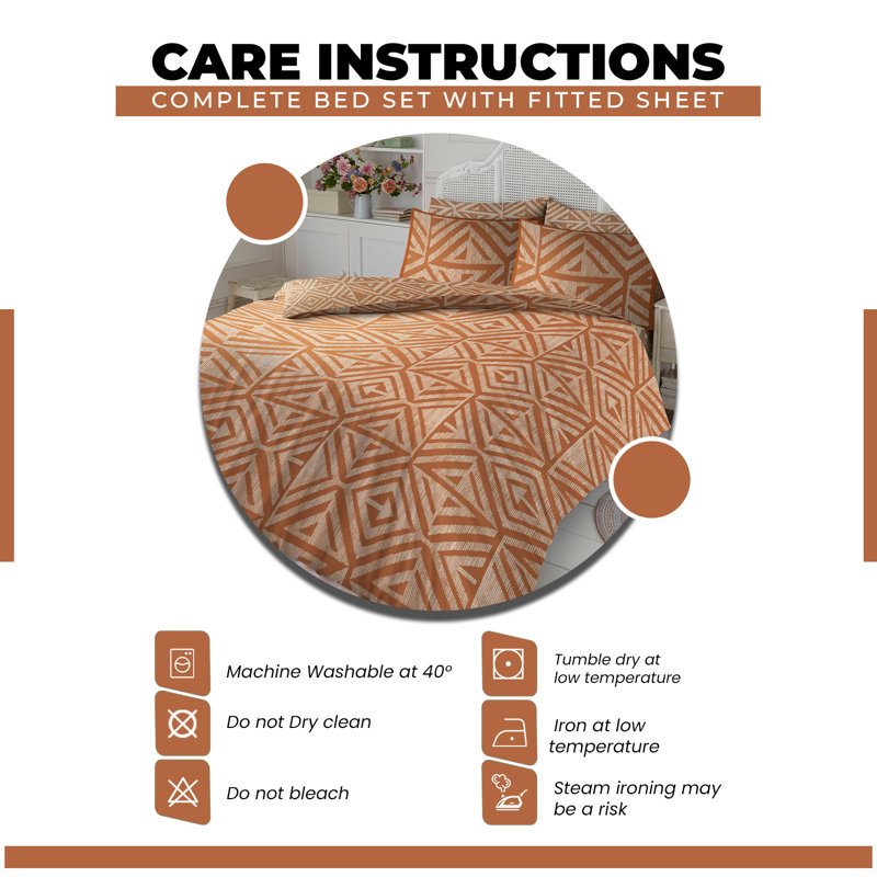 Cotton Blend Geometric Duvet Cover with Pillowcases, Single Duvet Cover + 1 Standard Pillowcase