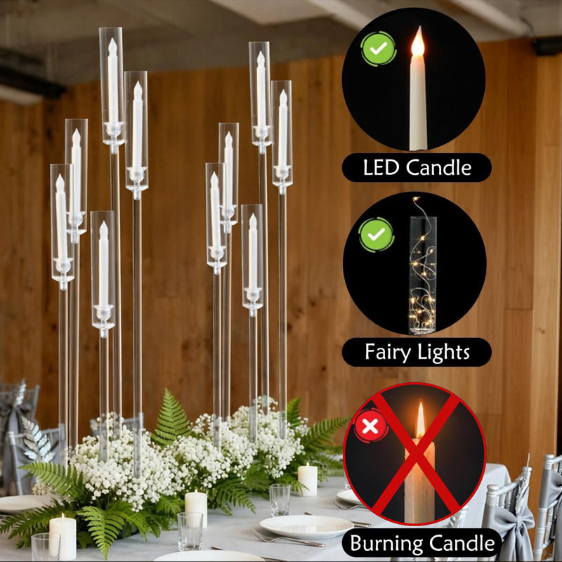 5 Arms Acrylic Floor Candelabra Candle Holders for Wedding Centerpiece,45.7 inches Tall,LED Candles Excluded, 1