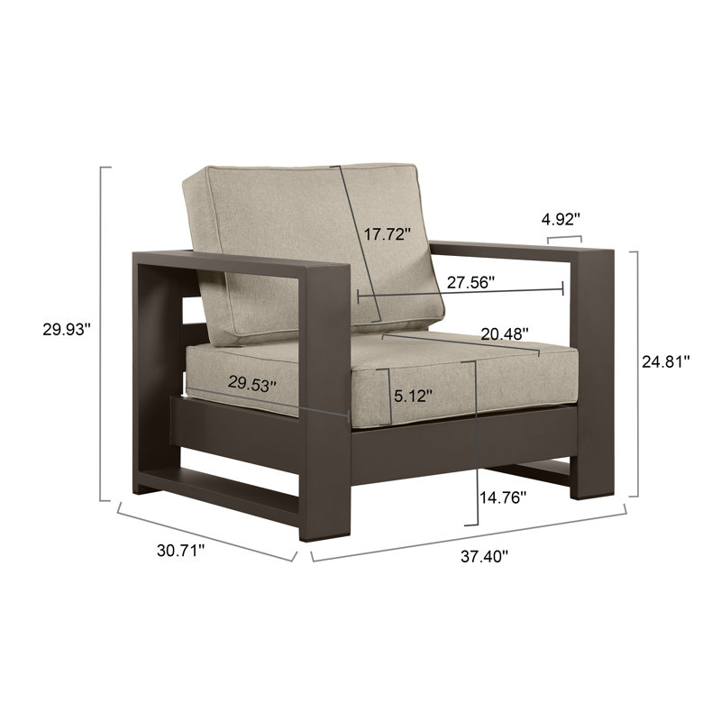 Hoyt 37.40” Outdoor Aluminum Armchair, Bronze, Khaki