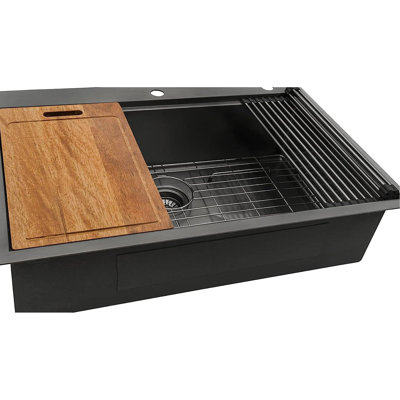 Black Stainless Steel Drop In Sink 36Inch - 16 Gauge With Heat Dissipation Feature And Deep Basin Design Coating Bowl