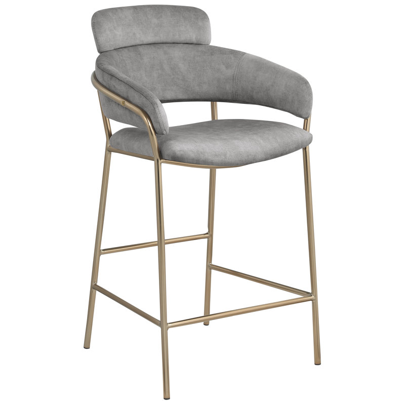 Yara Beige Velvet Counter Stool, Grey Velvet