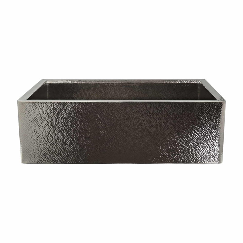 33" Farmhouse Concierge Apron Front Workstation Kitchen Sink in Antique Copper With Cutting Board, Brushed Nickel