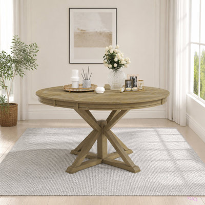 Retro Functional Extendable Dining Table with a 12" Leaf for Dining Room and Living Room (Wood Wash)