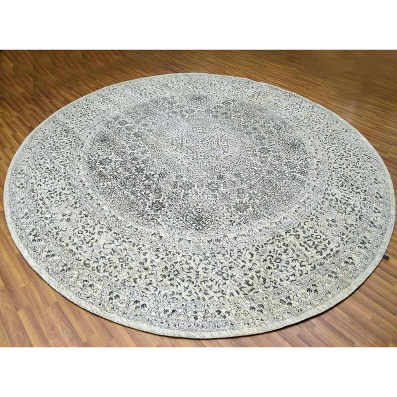 11'10" x 11'10" Decorators White Hand Knotted Wool Round Mamluk Dynasty Oriental Rug