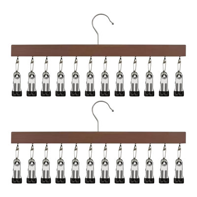 Ensemble de 2 cintres en bois avec cintres en bois et 12 pinces pour vêtements