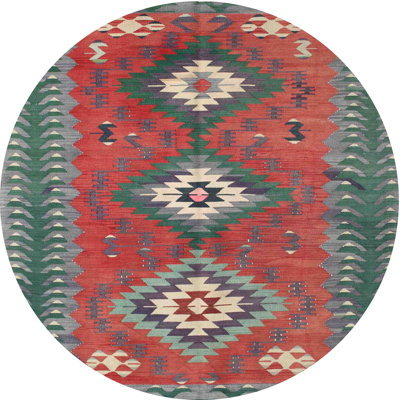 Tapis contemporain vert / rouge