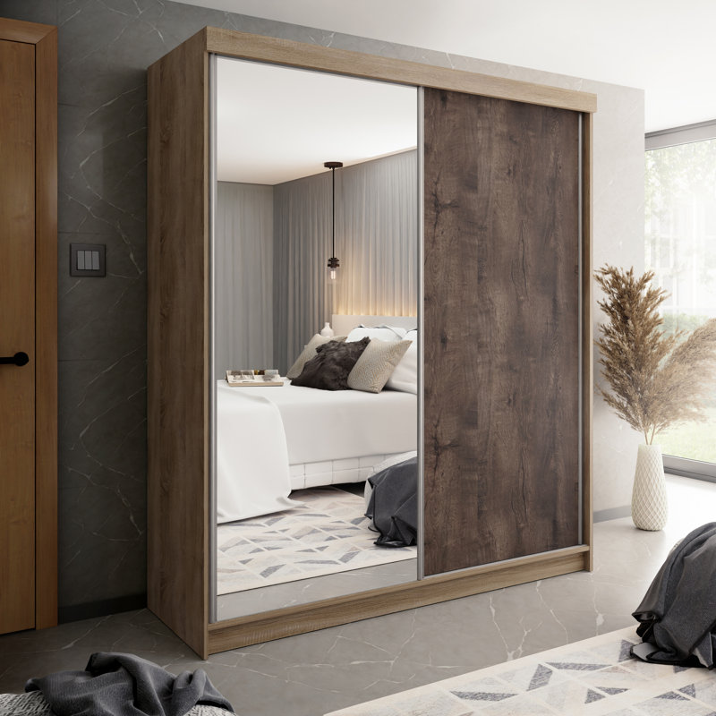 Modern 2 Door Sliding Wardrobe, Natural/Walnut