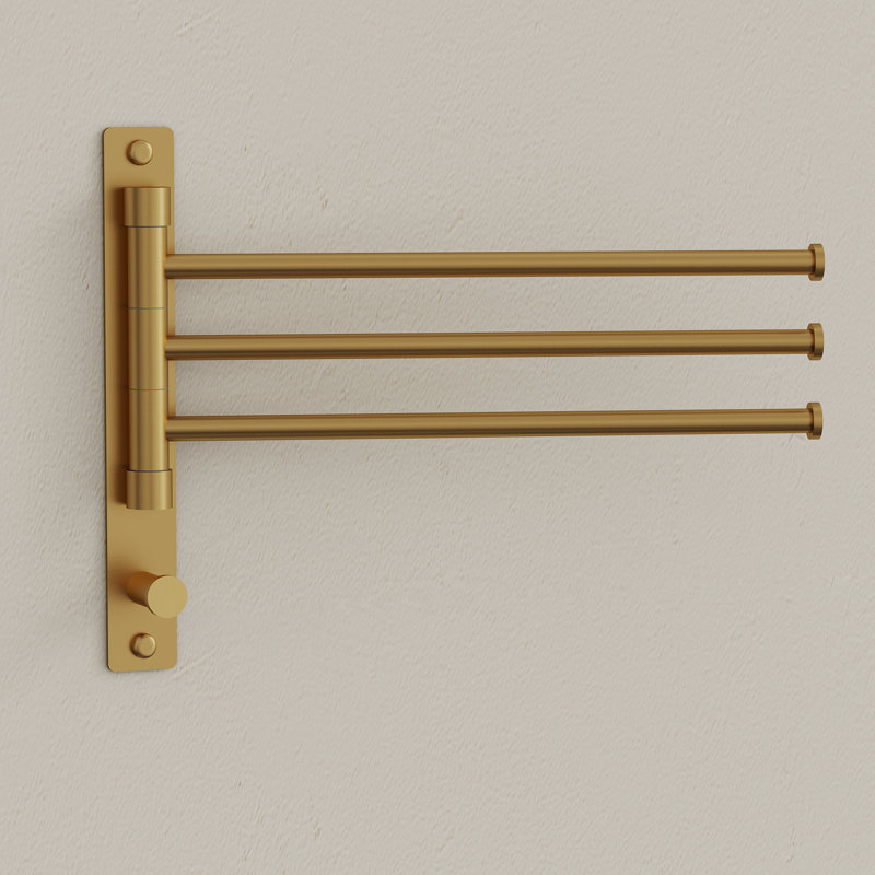 Wall-Mount Swivel Towel Bar With Hooks, Brushed Gold