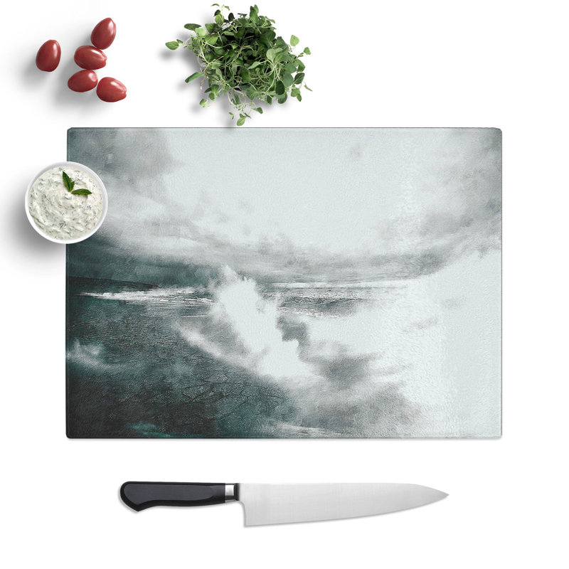 Tempered Glass Crashing Waves Chopping Board, 28.5 cm x 39 cm