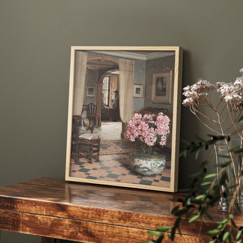 Motif floral rétro C, H 10 po x l 8 po, Naturel