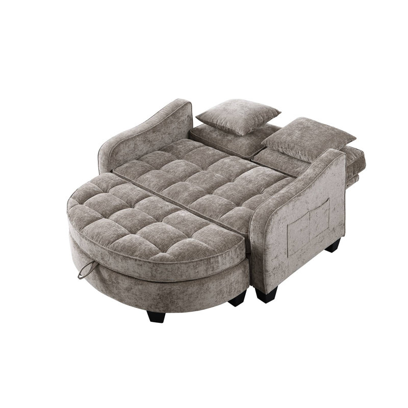 Canapé à deux places, canapé-lit double, avec accoudoirs et dossiers irréguliers, repose-pieds avec espace de rangement, deux petits coussins décoratifs, convient au salon et à la chambre à coucher