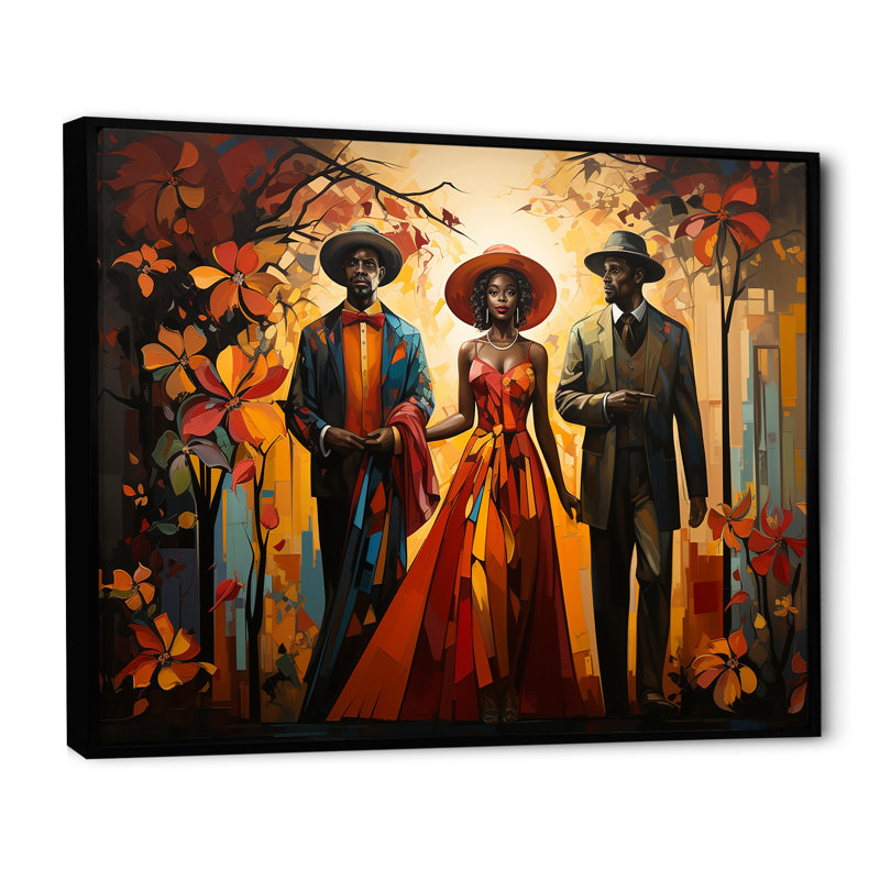 «African Folklore Tales» - Art mural américain encadré, Cadre flottant noir, H 30 po x l 40 po x P 1,5 po