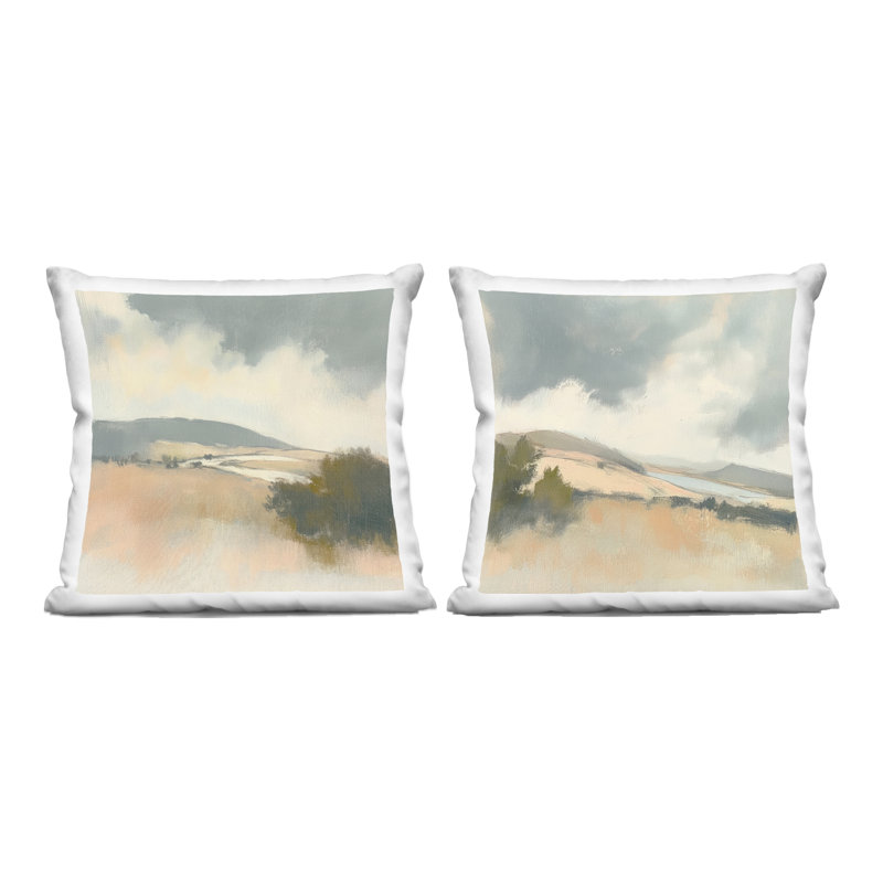 «Landscape of Brush Strokes», ensemble de 2 coussins décoratifs imprimés par Mona Grace, Paysage de coups de pinceau