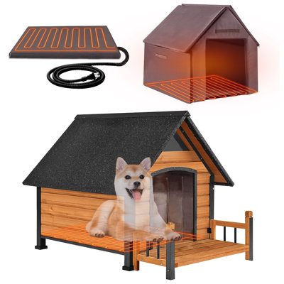 Heated Dog House Outdoor Insulated Dog Kennel 45" With Metal Frame, Heated Pad, Insulated Liner